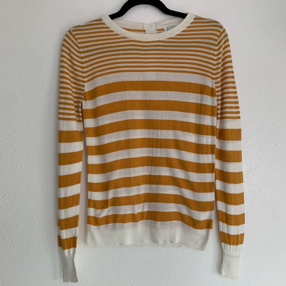 Market & Spruce Light Yellow Striped Sweater Boho Minimalist Fall Spring Sz Sm